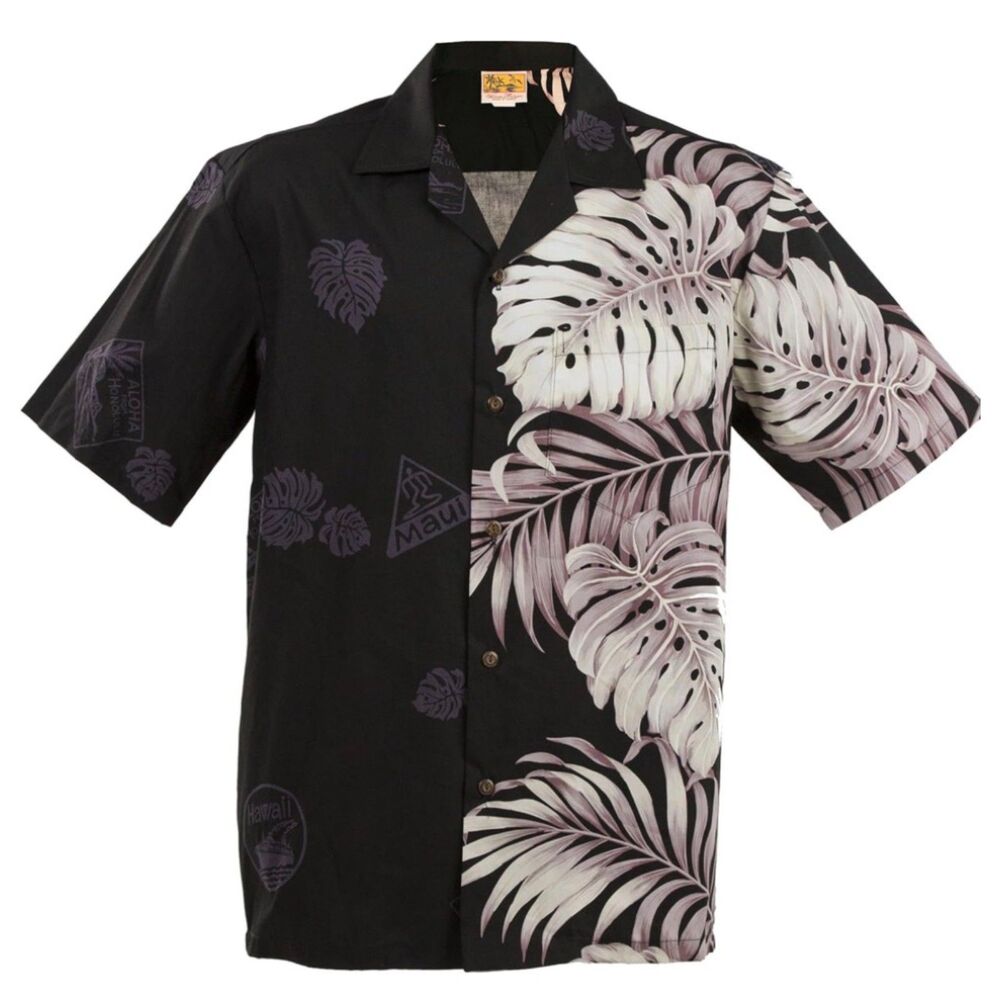 Vintage Winnie Fashion Hawaiian Shirt Black Monstera Shirt Men M Made in Hawaii